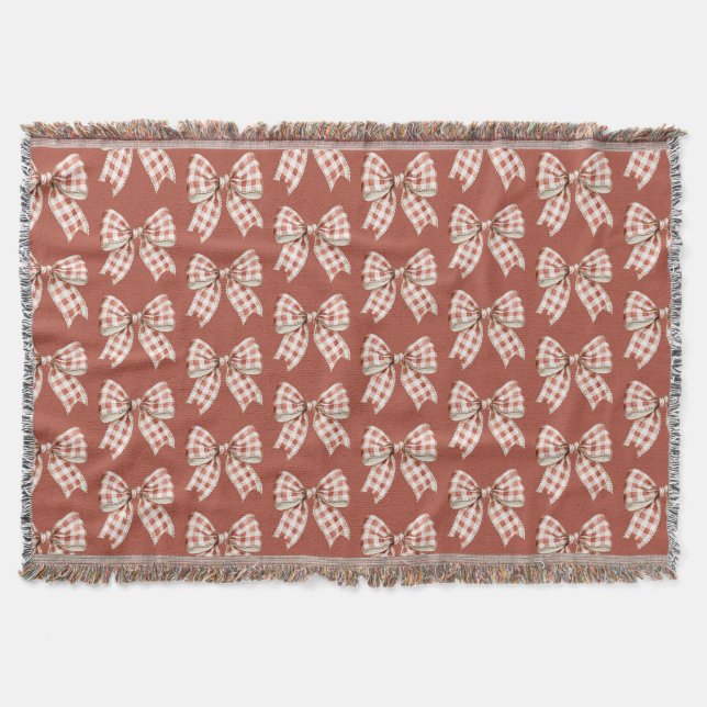 Name Red Cream Bow Throw Blanket (Front)