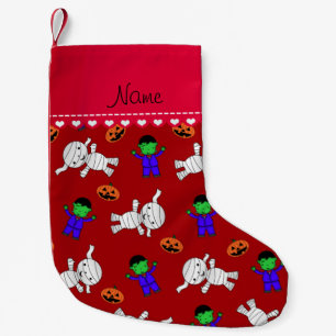 Name red frankenstein mummy pumpkins small christmas stocking