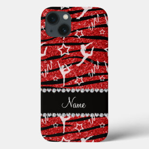 Name red gymnastics glitter zebra stripes iPhone 13 case