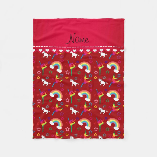 Name red gymnastics rainbows unicorns fleece blanket (Front)