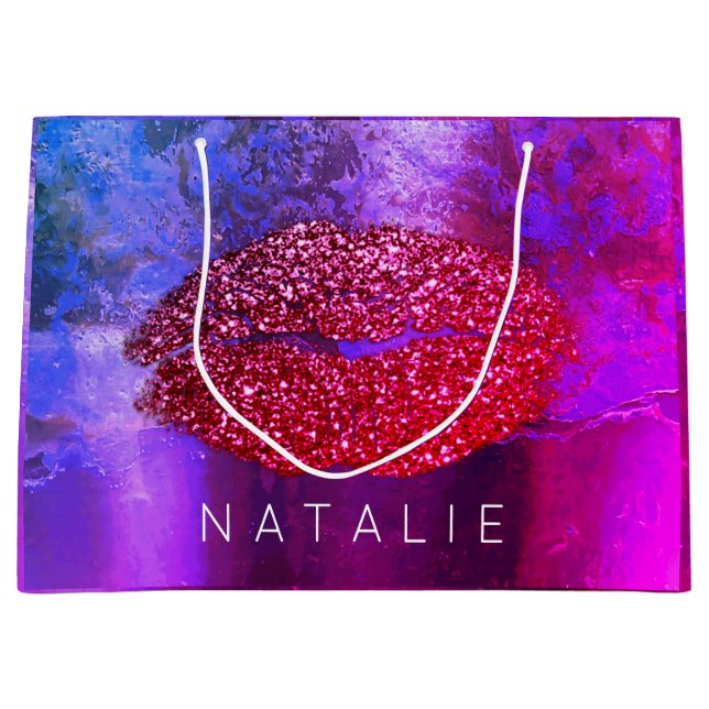 Name Red Kiss Lips Miami PInk Makeup Grunge Large Gift Bag (Front)