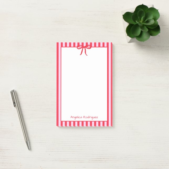 Name red stripes bow trendy elegant stylish  post-it notes (Office)