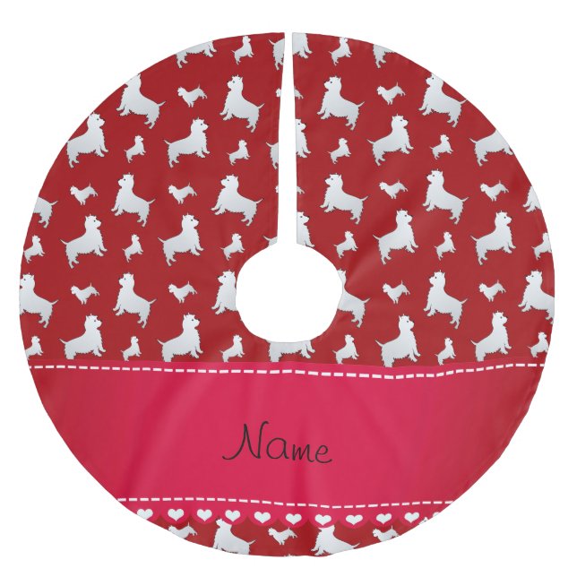 Name red West Highland White Terrier dogs Brushed Polyester Tree Skirt (Front)