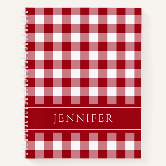 Name Red & White Gingham Checkered Pattern Noteboo Notebook (Front)