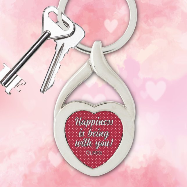 Name, Red & White Valentine Twisted Heart Metal Key Ring (Creator Uploaded)