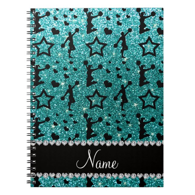 Name robin egg blue glitter stars cheerleading notebook (Front)