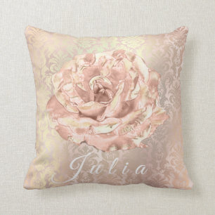 Name Rose Gold Flower Pearly Damask Lux Salmon Cushion