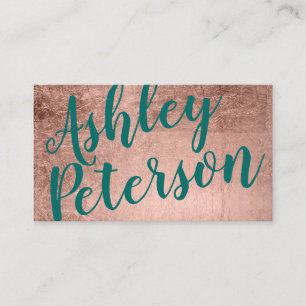 Name rose gold green hair makeup typography business card