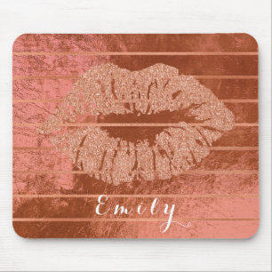 Name Rose Gold Metallic Copper Stripes Lips Kiss Mouse Mat
