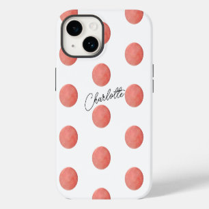 Name Rose Gold Watercolor Polka Dots Pattern iPhone 14 Case