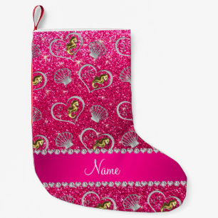 Name rose pink glitter gold seahorses silver shell small christmas stocking