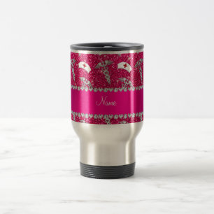 Name rose pink glitter nurse hats silver caduceus travel mug