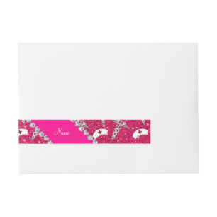 Name rose pink glitter nurse hats silver caduceus wraparound address label