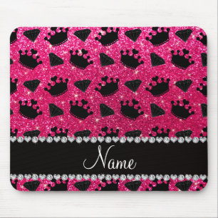 Name rose pink glitter princess crowns diamonds mouse mat