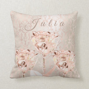 Name Roses Flowers Pink Blush Ivory Lux Damask Cushion