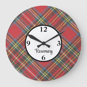 Name, Royal Stewart Tartan Acrylic Large Clock