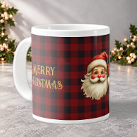 Name, Santa Claus Black & Red Buffalo Check Jumbo