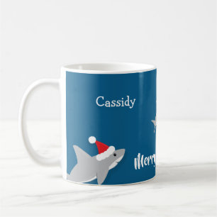 Name Santa Hat Shark Animal Christmas Coffee Mug