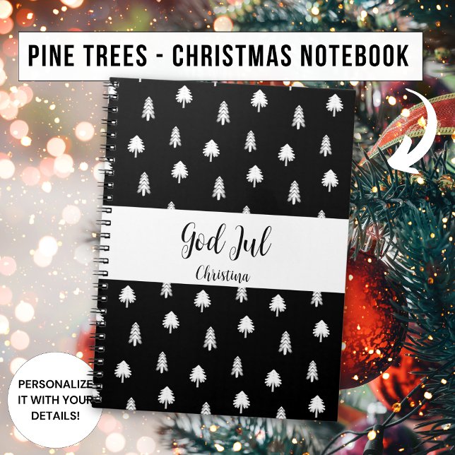 Name Scandinavian Black Pattern God Jul Christmas  Notebook (Creator Uploaded)
