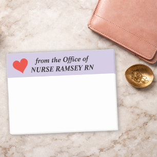 Name School Nurse Red Heart, Lavender Border Post-it Notes