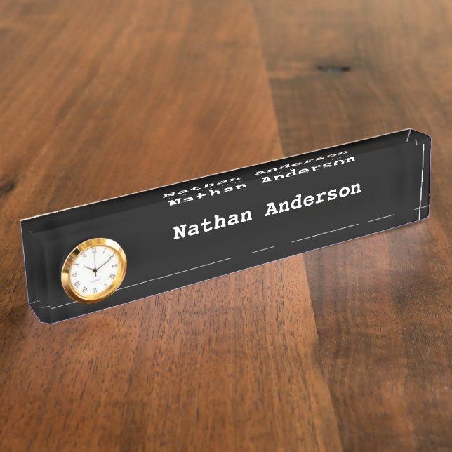 Name School Office Home Photo Artwork Clock Black Nameplate (Side)
