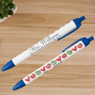 Name School, Red Apple Custom Teacher Appreciation Blue Ink Pen