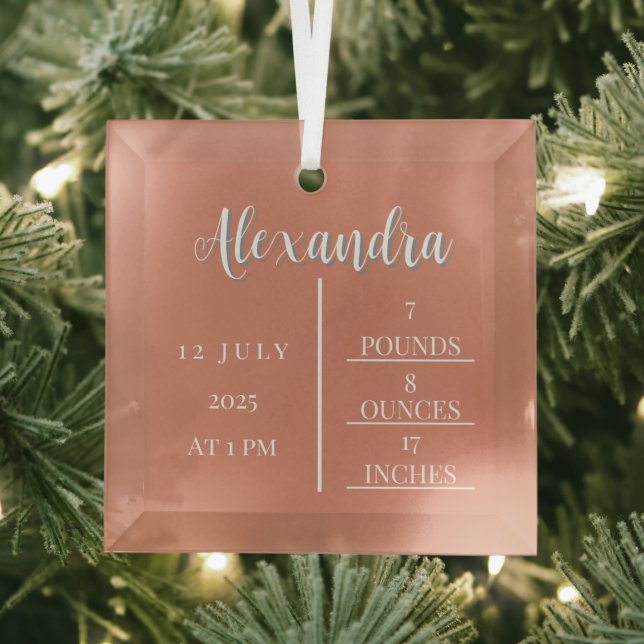  Name Script & Birth Stats Baby Keepsake Glass Tree Decoration (Insitu)