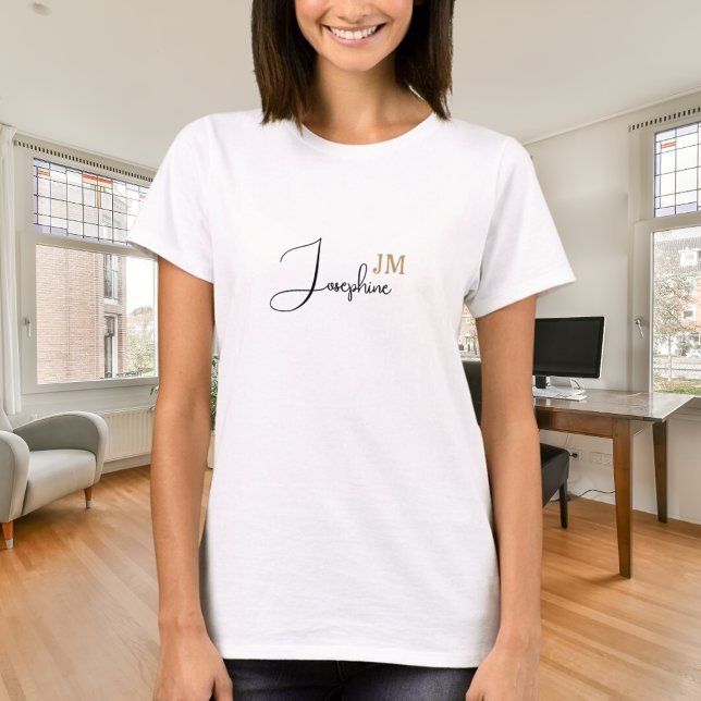 Name script monogram initials black gold T-Shirt (Creator Uploaded)