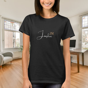 Name script monogram initials black gold T-Shirt