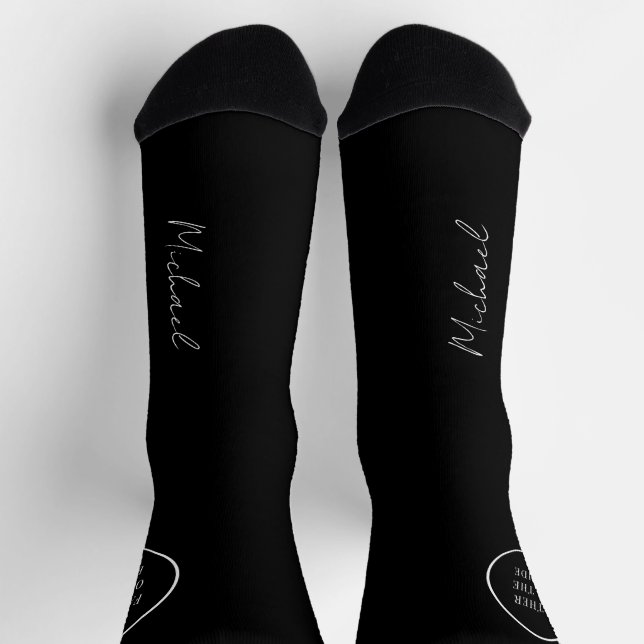 Name script personalised black wedding favour socks (Top)