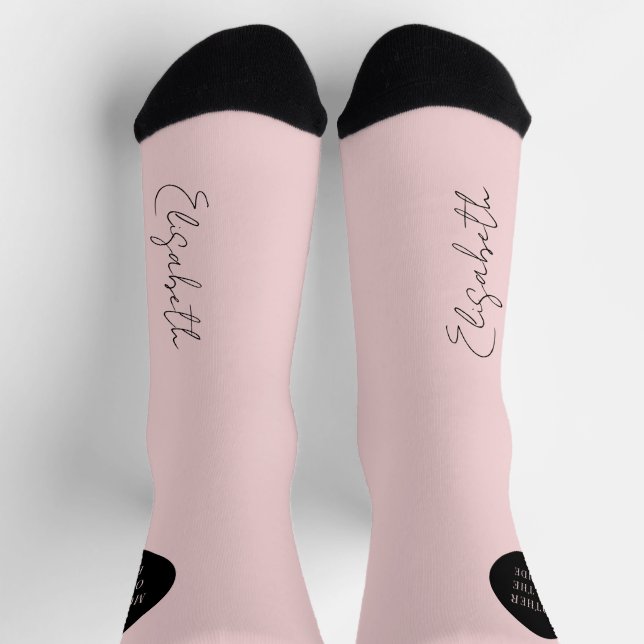Name script personalised pink black wedding socks (Top)