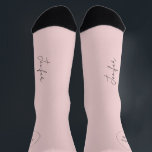Name script personalised pink wedding favour socks<br><div class="desc">Elegant chic light pink and black bridesmaid / maid of honour / matron of honour bridal shower team bride socks personalised with her name in chic signature style calligraphy script.</div>