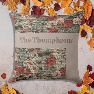Name script rustic farmhouse beige geometric fall cushion