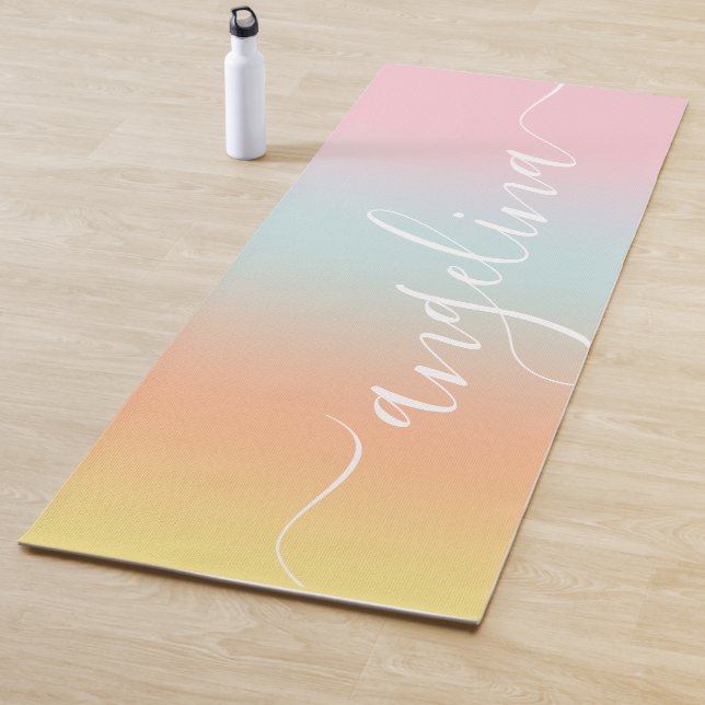 Name Script Text Gradient Ombre Orange Pink Blue Yoga Mat (In Situ)