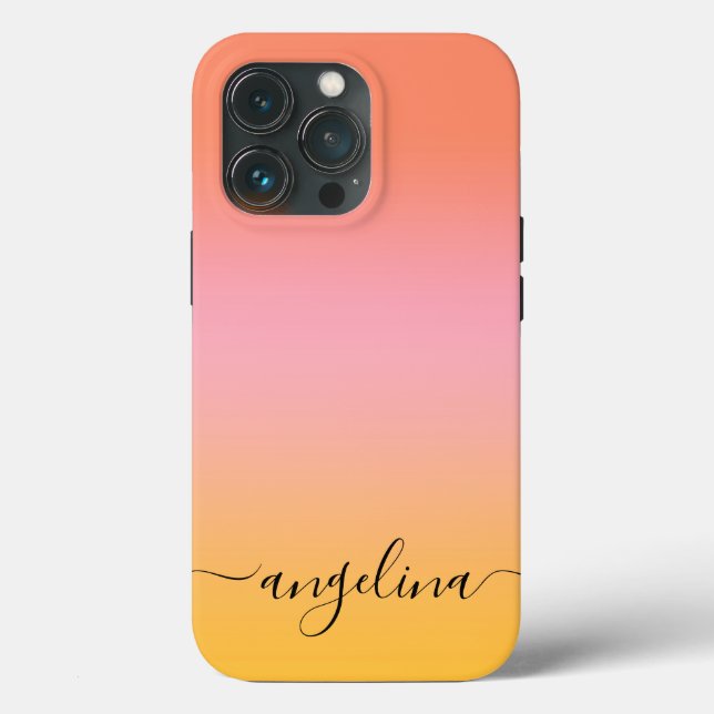 Name Script Text Monogram Gradient Ombre Orange Case-Mate iPhone Case (Back)