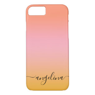 Name Script Text Monogram Gradient Ombre Orange   iPhone 8/7 Case