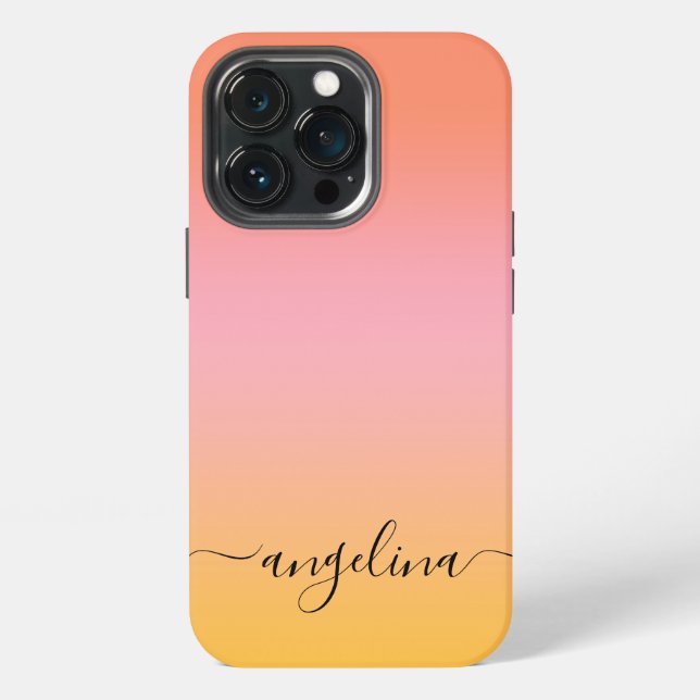 Name Script Text Monogram Gradient Ombre Orange  iPhone Case (Back)