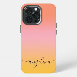 Name Script Text Monogram Gradient Ombre Orange iPhone 13 Pro Case