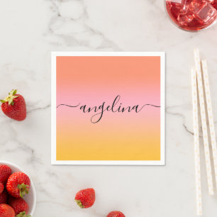 Name Script Text Monogram Gradient Ombre Orange   Napkin
