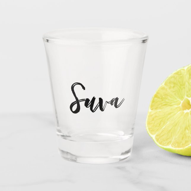 Name Script Vintage Pink Stripe Shot Glass (Front)