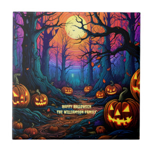 Name Sentiment Spooky Halloween Pumpkin Tile
