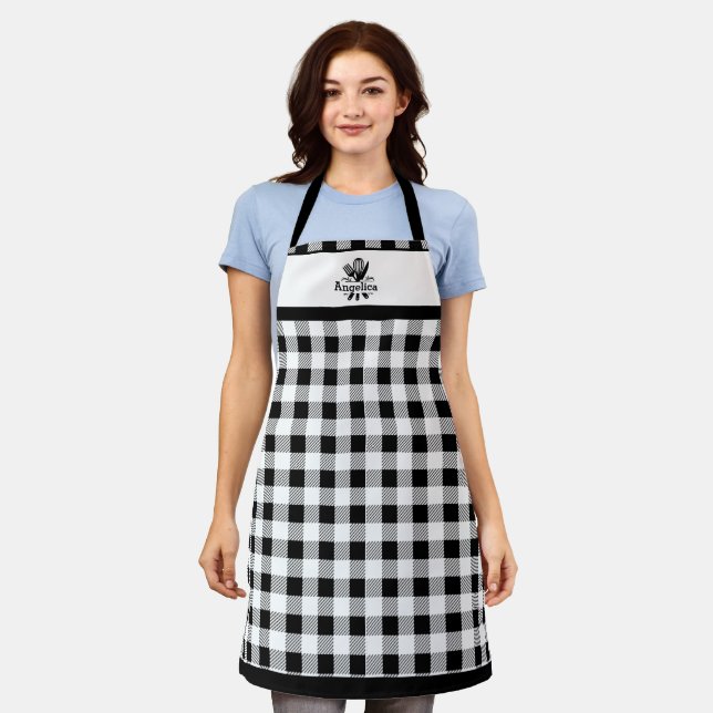 Name Served Recipe Black White Buffalo Plaid Apron (Worn)