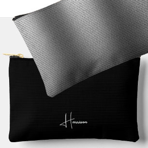 Name Shiny Metal Grid Effect Masculine Black Accessory Pouch