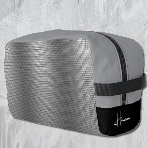 Name Shiny Metal Grid Effect Masculine Dopp Kit