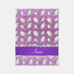 Name silver feathers pastel purple glitter fleece blanket