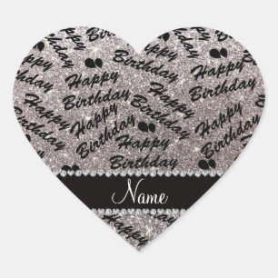 Name silver glitter happy birthday balloons heart sticker