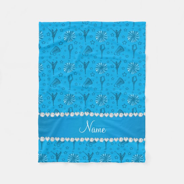 Name sky blue cheerleading pompoms bullhorns stars fleece blanket (Front)