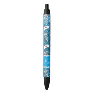 Name sky blue glitter nurse hats silver caduceus black ink pen