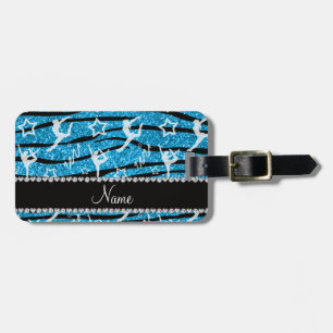 Name sky blue gymnastics glitter zebra stripes luggage tag