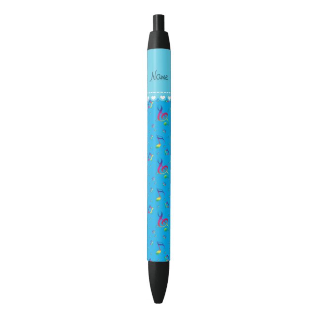 Name sky blue rainbow music notes stars black ink pen (Front Vertical)